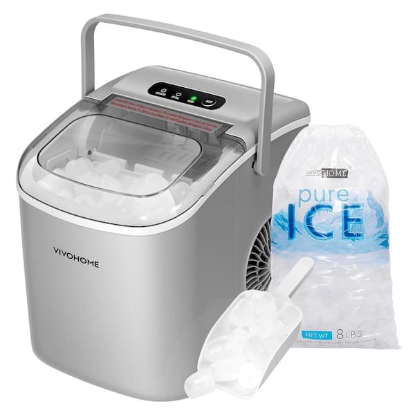 VIVOHOME countertop Ice Maker Stainless Steel,Electric Portable Compact  Countertop Automatic Ice Cube Maker Machine 26lbs/day Light Silver 