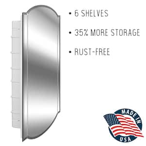 Betelgeuse 16 in. x 30 in. x 3-1/2 in. Frameless Recessed 1 Door Medicine Cabinet with 6 Shelves and Arch Mirror