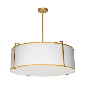 Trapazoid 4-Light Gold LED Pendant with Gold Fabric Shade