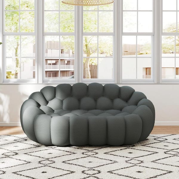 Magic Home 79 in. W Armless 2-Seater Bubble Couch Floor Sofa Mesh Fabric Curved Sectional Sofa in. Dark Gray