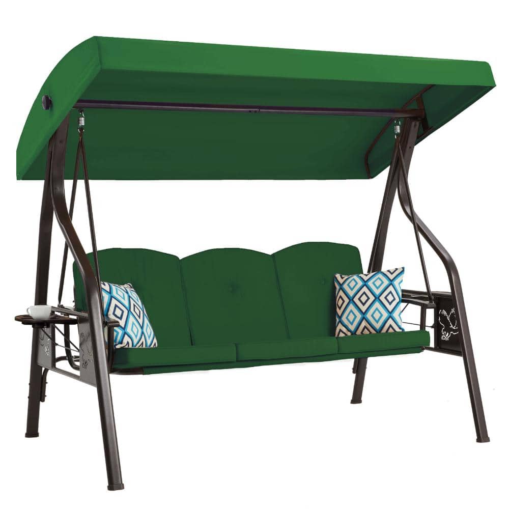 3-Seat Freestanding Outdoor Porch Swing with Canopy and Green Cushion price history on PriceWatchPro