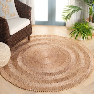 Natural Fiber Beige 4 ft. x 4 ft. Woven Solid Round Area Rug