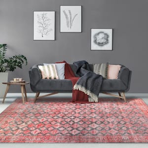 Remi Berry Red 7 ft. 6 in. x 9 ft. 6 in. Modern Geometric Diamonds Polyester Area Rug