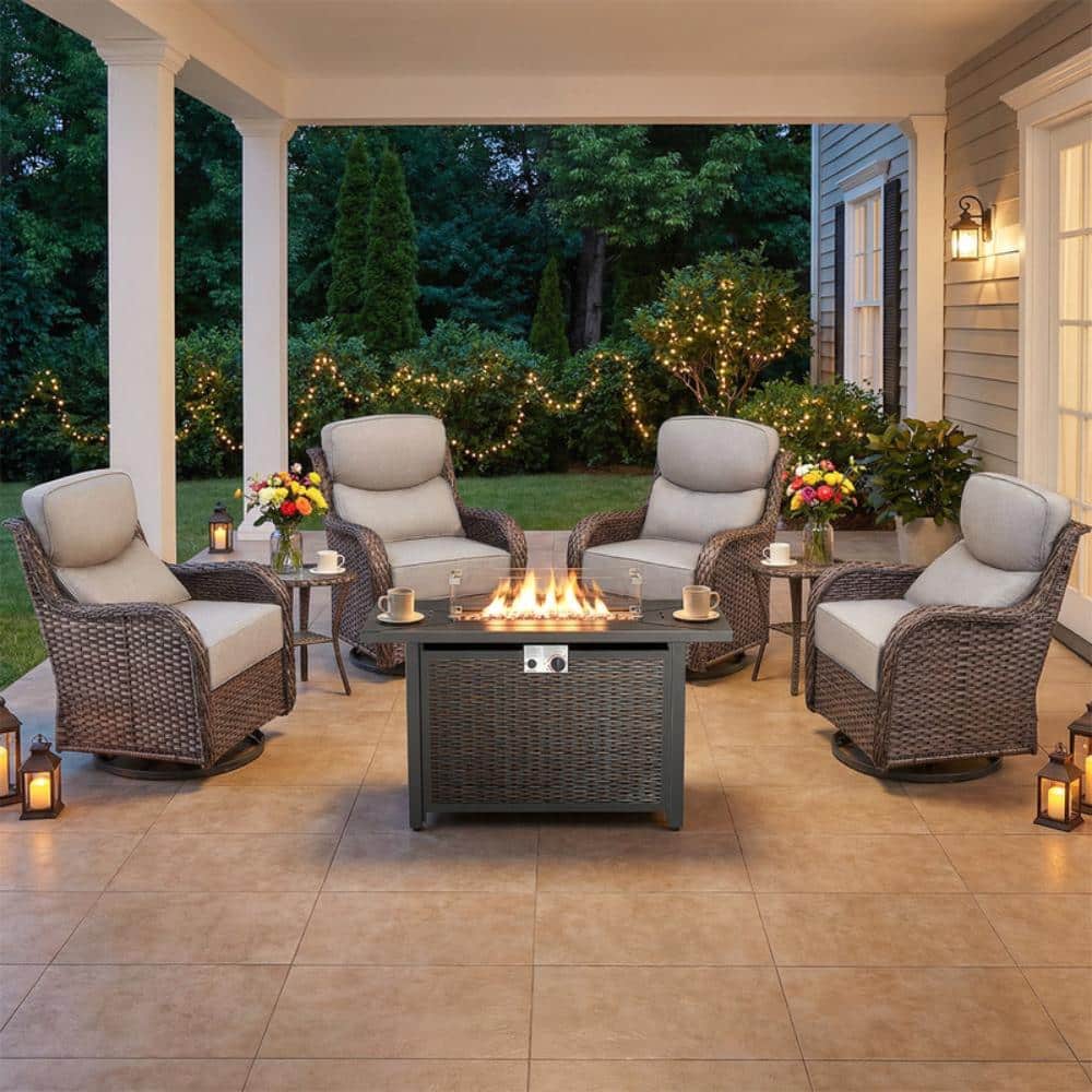 NovaSwivel 5-Piece Brown Wicker Patio Conversation Set with Outdoor Swivel Rocking Chairs and 6 in. Gray Cushions price history on PriceWatchPro