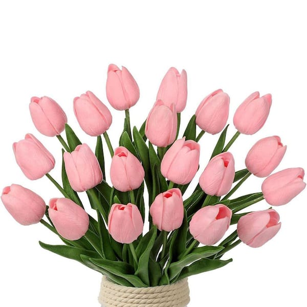 13.5 in. Pink Indoor/Outdoor Artificial Tulips Flower, 20 PCS