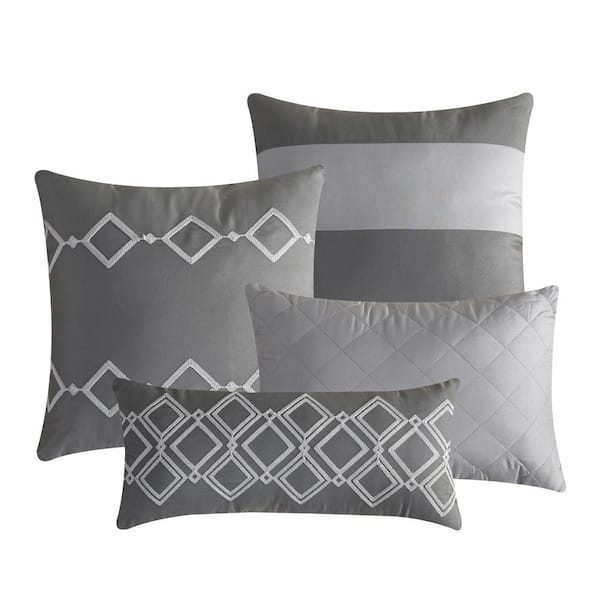 7 Piece Queen Luxury Dark Gray microfiber Oversized Bedroom Comforter Sets