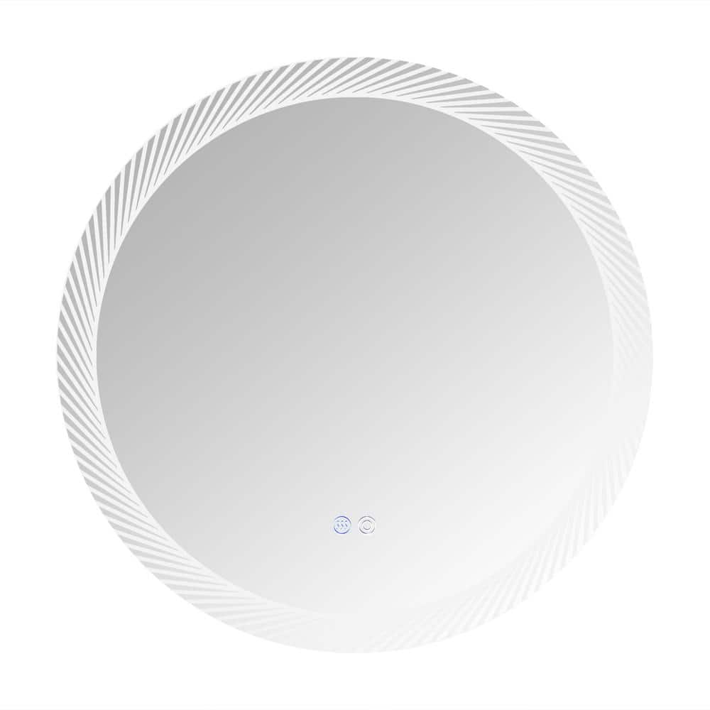 24 in. W x 24 in. H LED Switch-Held Memory Round Frameless Silver Mirror, W
