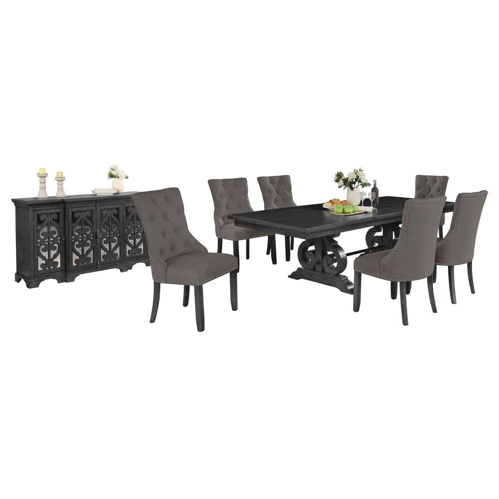 Best Quality Furniture Jade 8Piece Rectangle Gray Dining Set with Gray