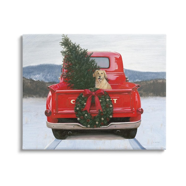 Stupell Industries Holiday Tree in Truck byJames Wiens 1-Piece Unframed Graphic Print Travel Poster Art Print 48 in. x 36 in.
