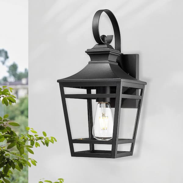 Modern 16.5 in. 1-Light Matte Black Outdoor Wall Lantern Sconce with Clear Glass Shade for Garage Front Porch Wall Light