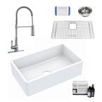 Inspire All-in-One Fireclay 30 in. Single Bowl Farmhouse Apron Front Kitchen Sink with Pfister Zuri Faucet and Drain