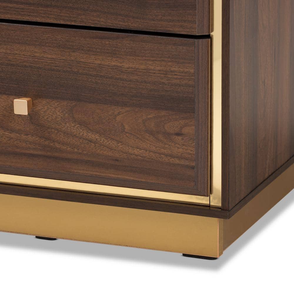 Cormac Walnut Brown and Gold Metal 2-Drawer Nightstand