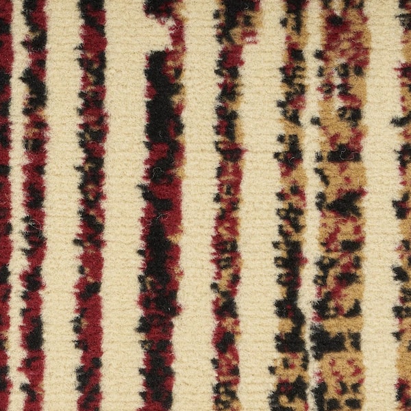 5 ft. x 7 ft. Tan Black and Red Striped Non Skid Area Rug