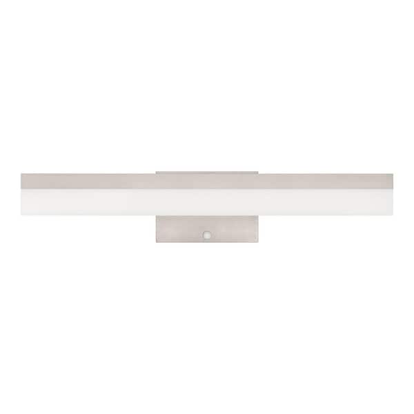 Eldridge 24 in. 1-Light Bushed Nickel LED 5CCT Vanity Light with Frosted Acrylic Shade and Sensor Operated Night Light