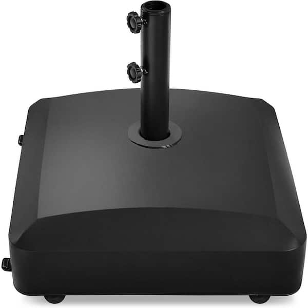 123 lb. Plastic Patio Umbrella Base Capacity Fillable Mobile Heavy Duty Poolside w/ 4 Wheels in Black