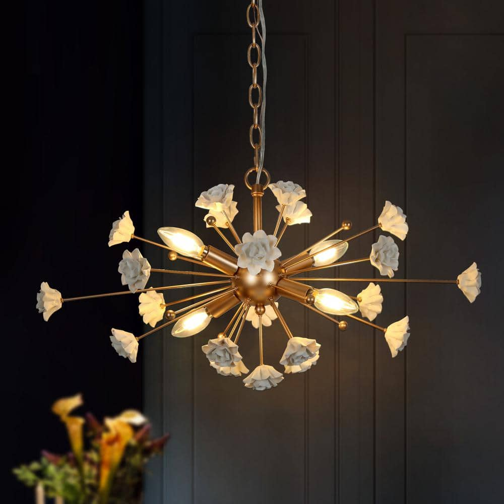 Uolfin Modern Gold Dining Room Chandelier, 4-Light Cluster Kitchen ...