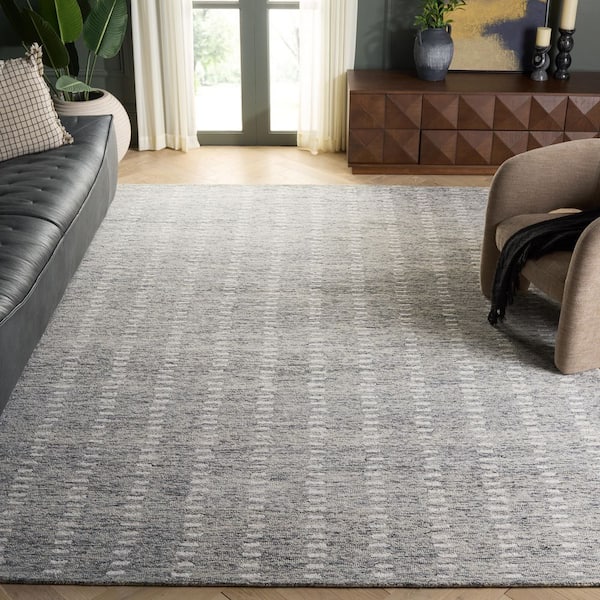 Abstract 9 ft. x 12 ft. Gray/Ivory Striped Stone Area Rug