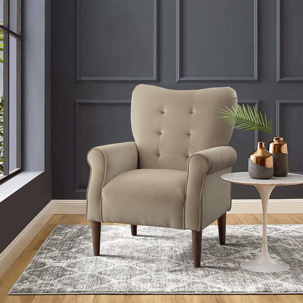 Kyrie Taupe Velvet Accent Chair with Tapered Legs