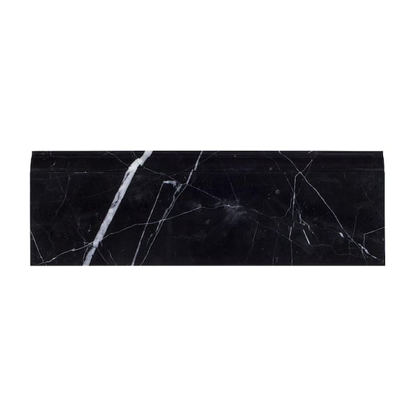 Jeff Lewis Nero Marquina Black 4 in. x 12 in. Polished Marble Wall Base Tile