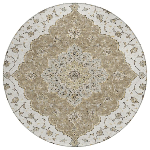 Chantille Machine Washable Indoor/Outdoor Abstract ACN3081 Ivory 8 ft. x 8 ft. Round Rug