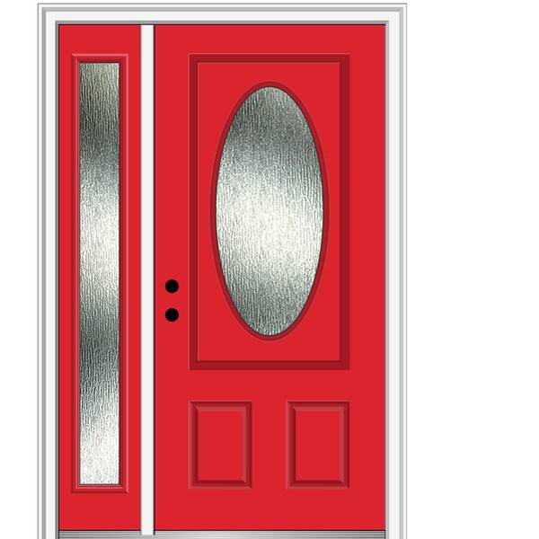 MMI Door 48 in. x 80 in. Right-Hand/Inswing Rain Glass Red Saffron Fiberglass Prehung Front Door on 6-9/16 in. Frame
