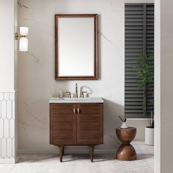 Amberly 30.0 in. W x 23.5 in. D x 34.7 in. H Single Bathroom Vanity Mid-Century Walnut and Victorian Silver Quartz Top