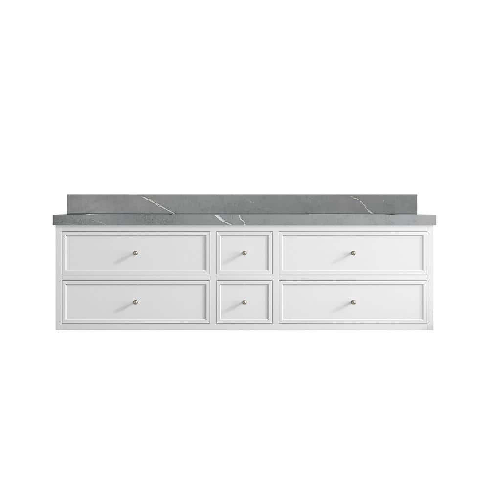 Roswell Floating 72 in. W x 22 in. D x 36 in. H Double Sink Bath Vanity in White with 2 in. Piatra Gray qt. Top price history on PriceWatchPro