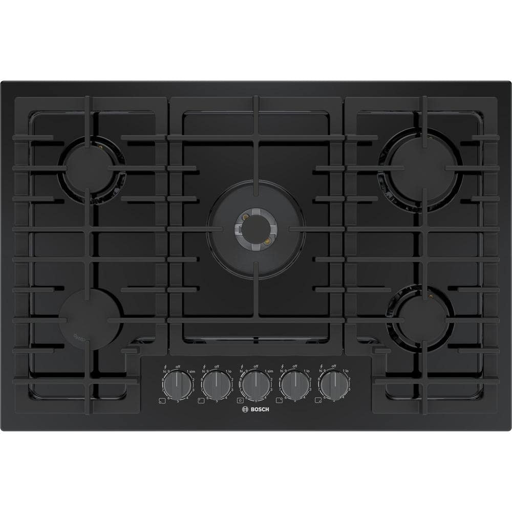 Bosch 800 Series 30 in. Gas Stove Cooktop in Black with Black Stainless Knobs with 5 Burners including 17,000 BTU Burner