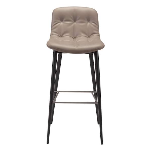 HomeRoots 30.3 in. Taupe Low Back Metal Bar Chair with Upholstery Seat Set of 2