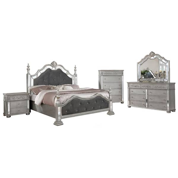 Best Quality Furniture Bonita 5-Piece Grey California King Panel Bedroom Set with Chest