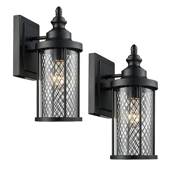 Bel Air Lighting Stewart 12 in. 1-Light Black Outdoor Wall Light Fixture with Mesh Frame and Clear Glass (2-Pack)