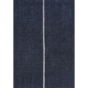Linja Solid Centre Stripe Machine-Washable Navy/Ivory 3 ft. x 5 ft. Area Rug