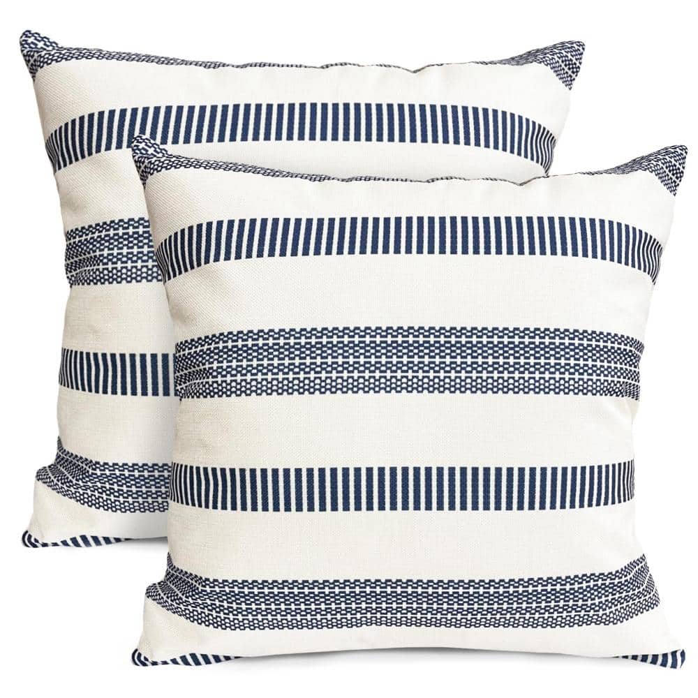 Set of 2 18 in. x 18 in. Blue Boho Farmhouse Striped Outdoor Throw Pillow Covers, Decorative Cushion Cases price history on PriceWatchPro