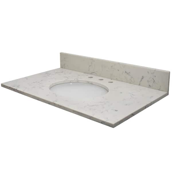 MarCraft Vista 49 in. W x 22 in. D Quartz Vanity Top in Florentine with White Oval Single Sink
