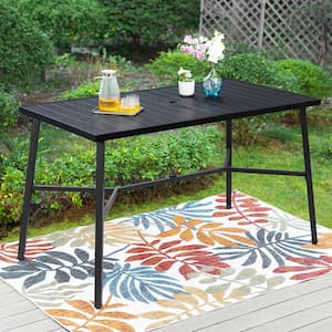 Black Patio Rectangle Metal Bar Height Outdoor Dining Table with 1.97 in. Umbrella Hole