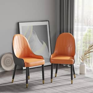 Orange PU Leather Dining Chair Set With Metal Legs (Set of 4)