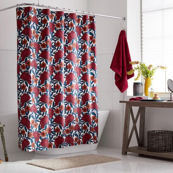 Sateen Fl 72 In Red Shower Curtain, How To Keep Shower Curtain In Stall