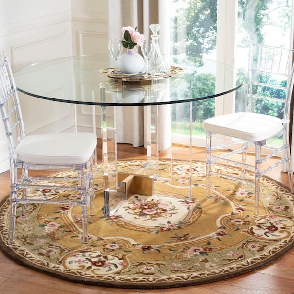 Classic Light Gold/Green 5 ft. x 7 ft. Oval Border Area Rug