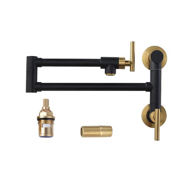 Wall Mounted Pot Filler with Dual-Handle in Gold and Black