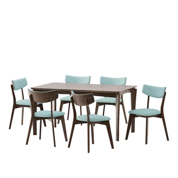 Noble House Chennault 7-Piece Walnut and Mint Dining Set
