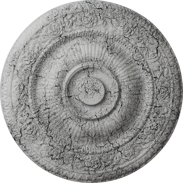 Ekena Millwork 2 in. x 24-1/4 in. x 24-1/4 in. Polyurethane Neuveau Ceiling Medallion, Ultra Pure White Crackle
