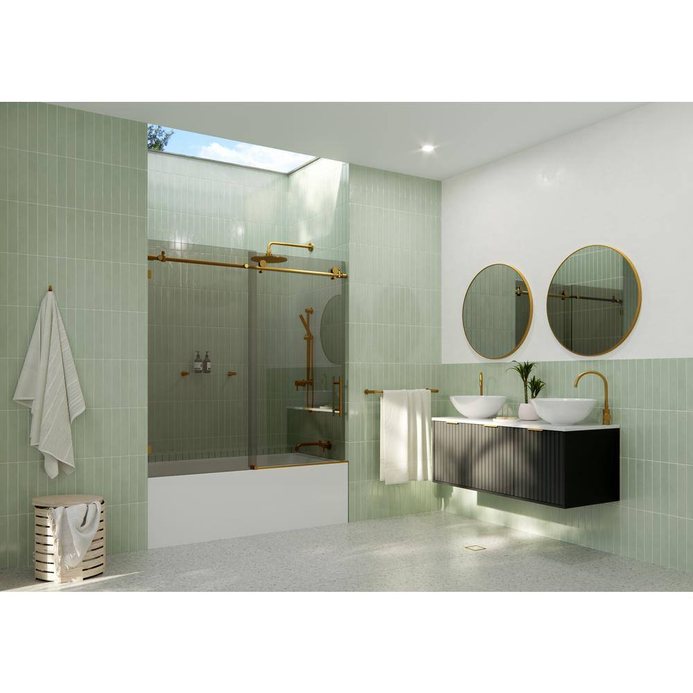 Equinox 56 - 60 in. x 60 in. Fully Frameless Gray Tinted Sliding Bathtub Door