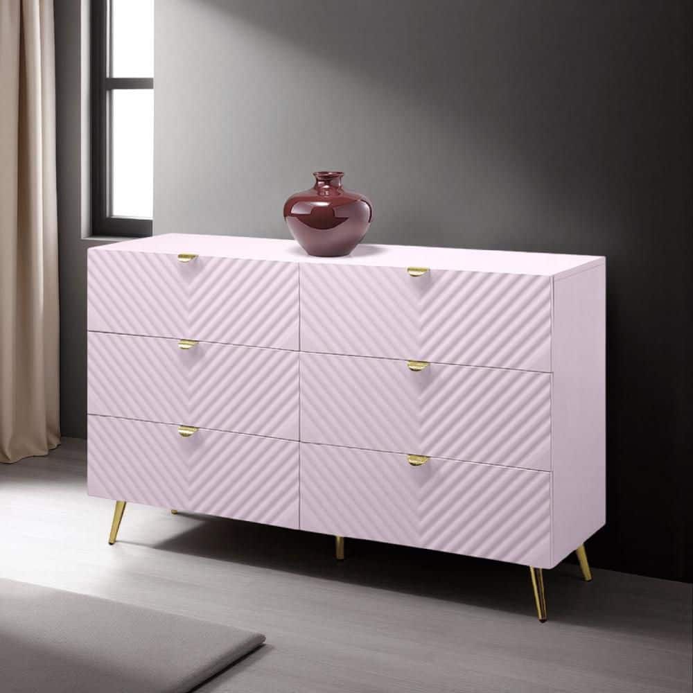 Tyra Gold and Pink 6-Drawer 18 in. Wide Dresser Without Mirror