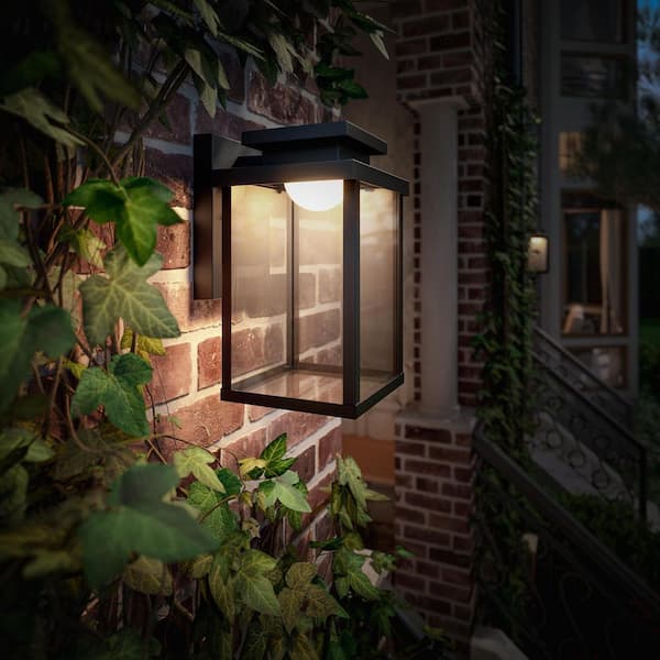 Outdoor Black Hardwired Smart Wall Light Lantern Sconce with Integrated LED Bright White (3000K) (1-Pack)