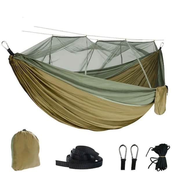 Unbranded 8.5 ft. Portable Hammock with Mosquito Net, 2 Straps-Double Hammock Tent Load 2-Person in Green