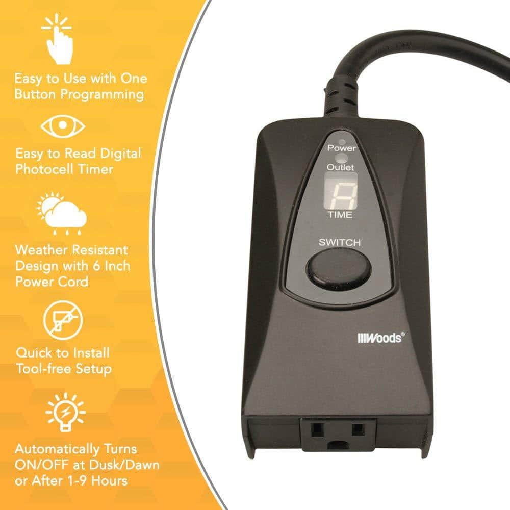 Woods Black 24-Hour Digital Photocell Timer