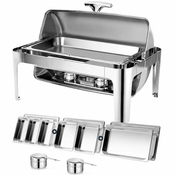 13 qt. Stainless Steel Roll Top Chafing Dish Set with 3 Food Pans and 1 Water Pan for Buffet Serving