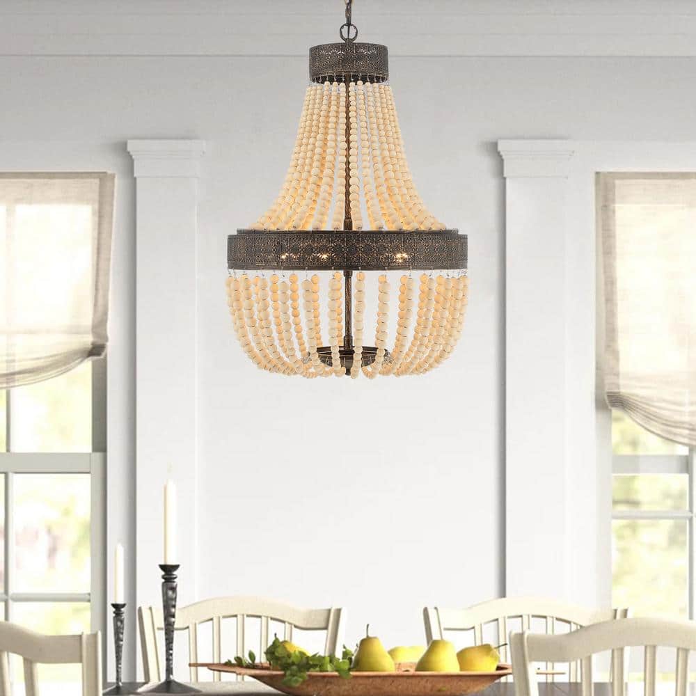 Empire Dual-Tone Beaded Chandelier with Adjustable Height