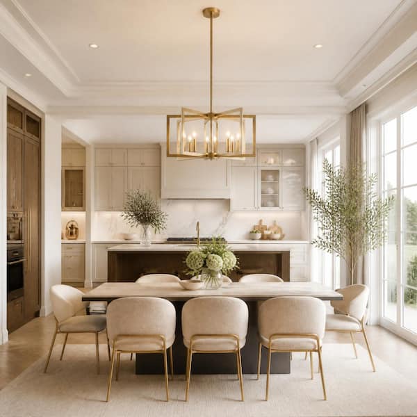 27.2 in. 8-Light Gold Modern Candle Chandelier for Dining Room, Kitchen, Entryway