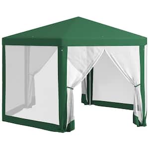 Outdoor 13 ft. x 11 ft. Green Hexagon Sun Shade Shelter Canopy, with Protective Mesh Screen Sidewalls, Ropes and Stakes